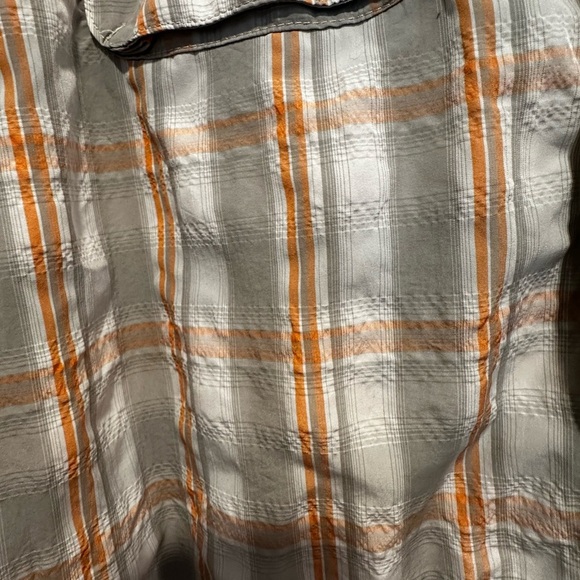 LL Bean Mens Medium Regular Vented Back Grey/orange plaid Button Up Seersucker. - Picture 12 of 16